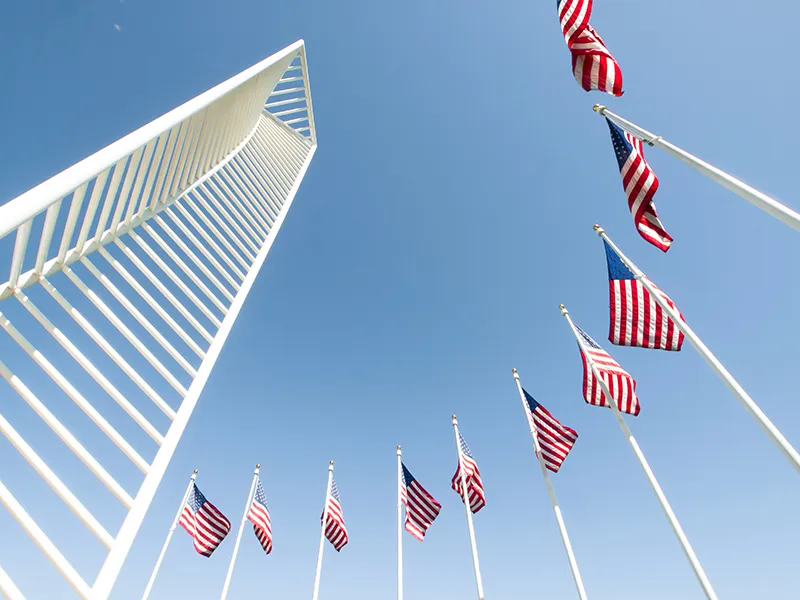 Denver Tech Center statue and flags