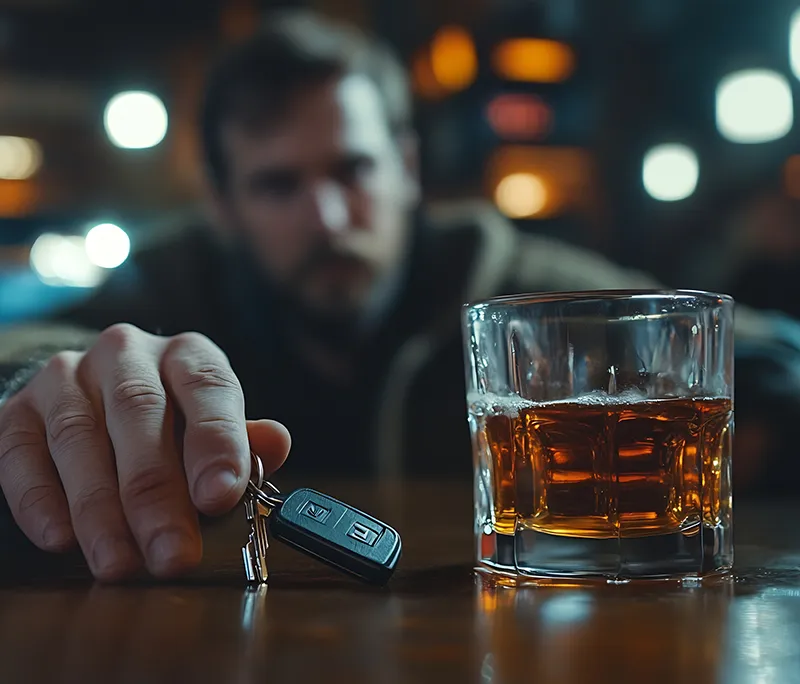 Drunk man at bar with car keys in hand