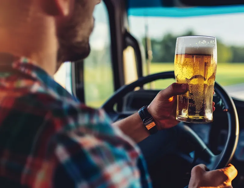 Truck driver drinking a beer