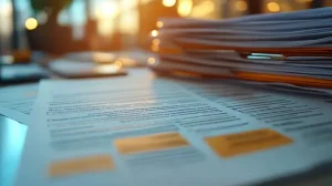 Papers on desk while researching new legal code